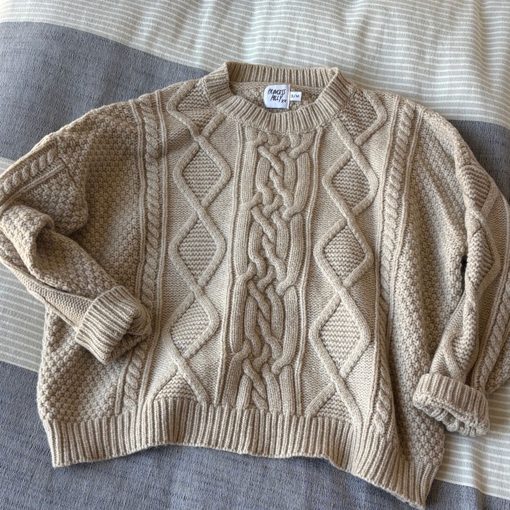 Princess Polly Cable Knit Crewneck Sweater - Beige